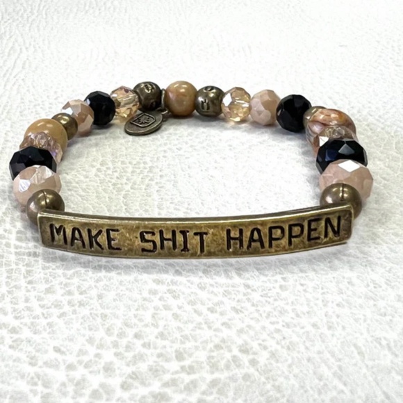 Boho “ Make Sh!t Happen “ Beaded Sassy Bracelet with Natural Stones R4A - Picture 1 of 2